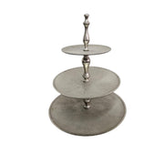Polished Silver Metal Three Tiered Round High Tea Cake Stand