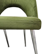 Sculptural Olive Green Velvet Cutout Dining Chairs with Chrome Legs