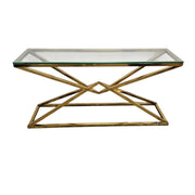 Bloomr Modern Gold Geometric Metal Glass Top Console Table