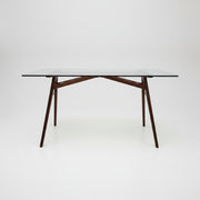 West Elm Mid-Century Glass Top Desk with Wooden Base
