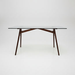 West Elm Mid-Century Glass Top Desk with Wooden Base
