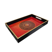 Chinoiserie Red and Black Lacquer Wooden Tray with Gilded Trim