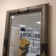 Moroccan Artisan Handcrafted Embossed Metal and Wood Wall Mirror