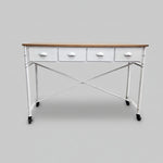 Industrial Metal and Wood 4-Drawer Console Table on Casters