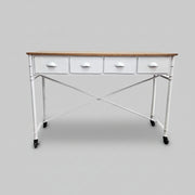 Industrial Metal and Wood 4-Drawer Console Table on Casters
