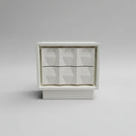 West Elm Mid-Century Style White Sculptural Geometric 2 Drawer Bedside Table