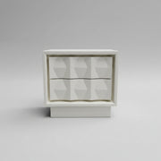 West Elm Mid-Century Style White Sculptural Geometric 2 Drawer Bedside Table
