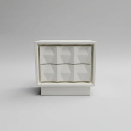 West Elm Mid-Century Style White Sculptural Geometric 2 Drawer Bedside Table