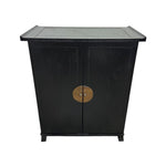 Traditional Black Chinese Wooden Bar Cabinet with Brass Medallion