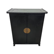 Traditional Black Chinese Wooden Bar Cabinet with Brass Medallion