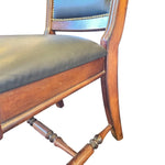 Stately Studded Black Leather and Carved Wood Accent Dining Chair