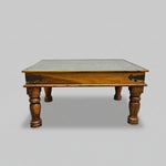 Grounded Indian Style Solid Timber Coffee Table with Inset Hand Painted Ceramic Tiles