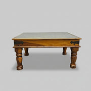 Grounded Indian Style Solid Timber Coffee Table with Inset Hand Painted Ceramic Tiles