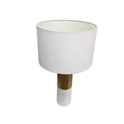 Contemporary Brushed Brass and White Marble Cylindrical Table Lamp