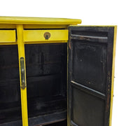 Vintage-Style Distressed Yellow Chinese Wedding Cabinet