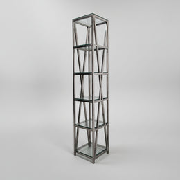 The One Geometric Chrome and Glass Slim Shelving Unit