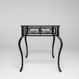 Neoclassical Style Wrought Iron Glass Top Side Table