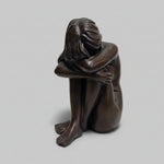 Expressive Hand Carved Dark Wood Weeping Figure Table Sculpture