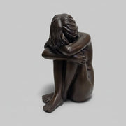 Expressive Hand Carved Dark Wood Weeping Figure Table Sculpture