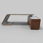Al Huzaifa Arthur Modern Style Walnut Executive Desk with Grey Leather Top
