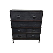 Pottery Barn Industrial Ludlow Black Leather Steamer Trunk Secretary Desk