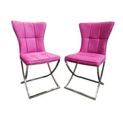 Contemporary Magenta Velvet and Chrome Base Dining Chair