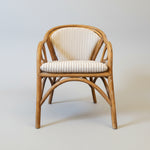 Charming Curved Rattan Striped Fabric Upholstered Armchair