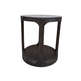 Dark Wood Round Drum Side Table