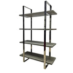 Contemporary Grey Wood and Polished Chrome 4-Tier Bookshelf