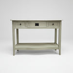 Elegant Sage Bow-Front Console Table with Open Shelving