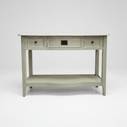 Elegant Sage Bow-Front Console Table with Open Shelving