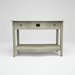 Elegant Sage Bow-Front Console Table with Open Shelving