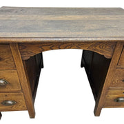 Classic Solid Oak Double Pedestal Six Drawer Writing Desk