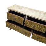 Rustic Bohemian Embossed Brass & Wood Sideboard