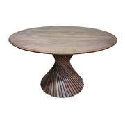 Contemporary Japandi Twisted Slat Acacia Wood Round Dining Table