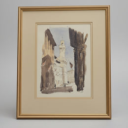 Serene European Church Framed Watercolour Art