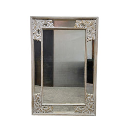 Intricately Carved Whitewashed Frame Wall Mirror