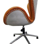 Aviator Mid-Century Tan Leather Swivel Desk Chair