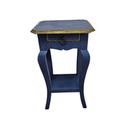 Vintage Indigo Hand-Painted Side Table with Gold Accents