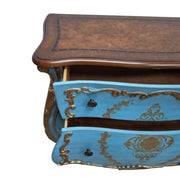 Hand Painted Aquamarine Blue and Gold French Style Bombe Chest