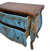 Hand Painted Aquamarine Blue and Gold French Style Bombe Chest