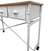 Industrial Metal and Wood 4-Drawer Console Table on Casters