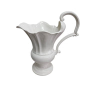 French Provincial White Glazed Scalloped Ceramic Pitcher Vase