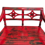 Distressed Red Reclaimed Wood Oriental Accent Bench